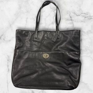 Coach Black Leather Tote with Turnlock Accent